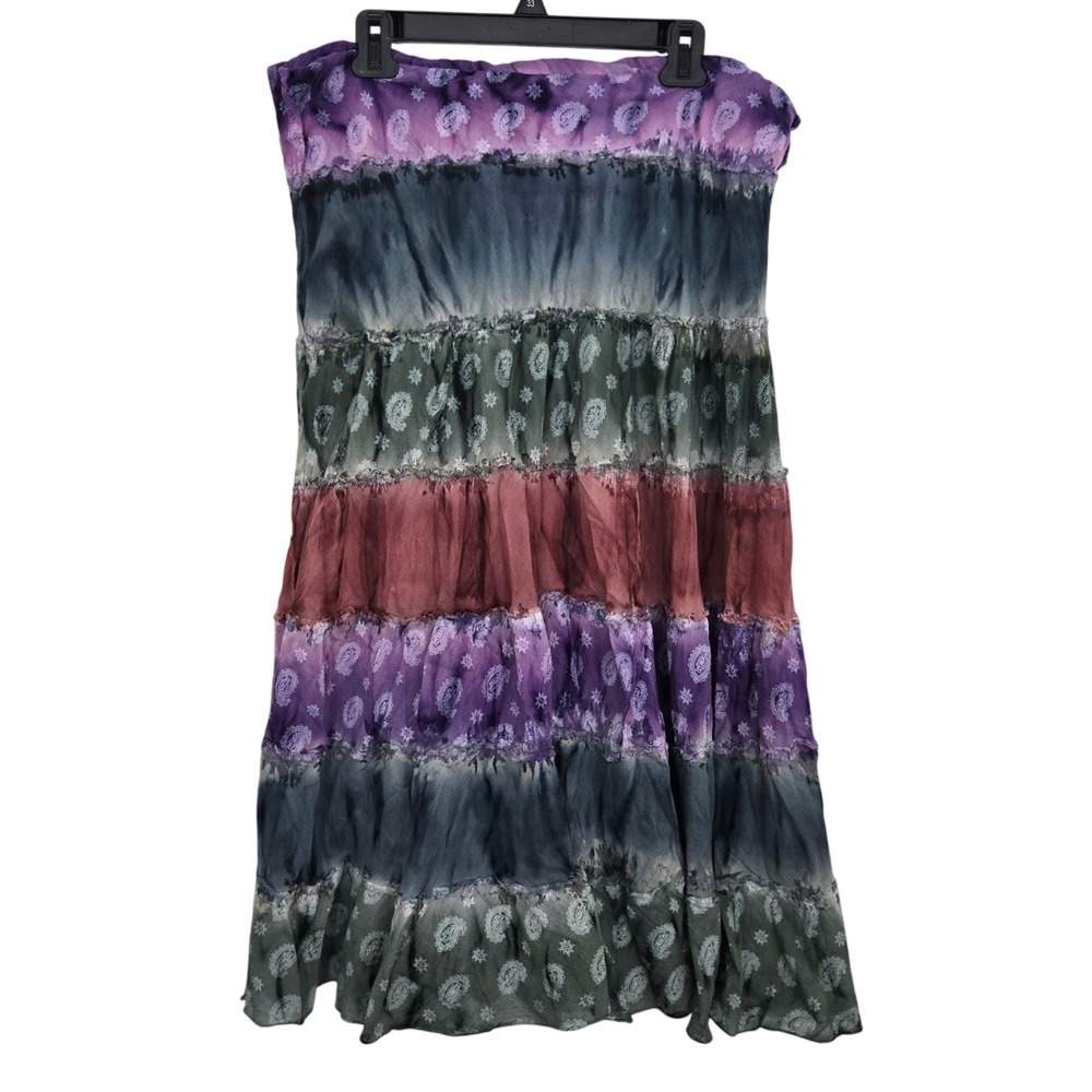 Vintage Dressbarn Boho Tiered Skirt Convertible Midi Dress M Purple Paisley‎ Y2K